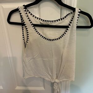 Alice + Olivia White Crop Top with Black Trim and Front Tie